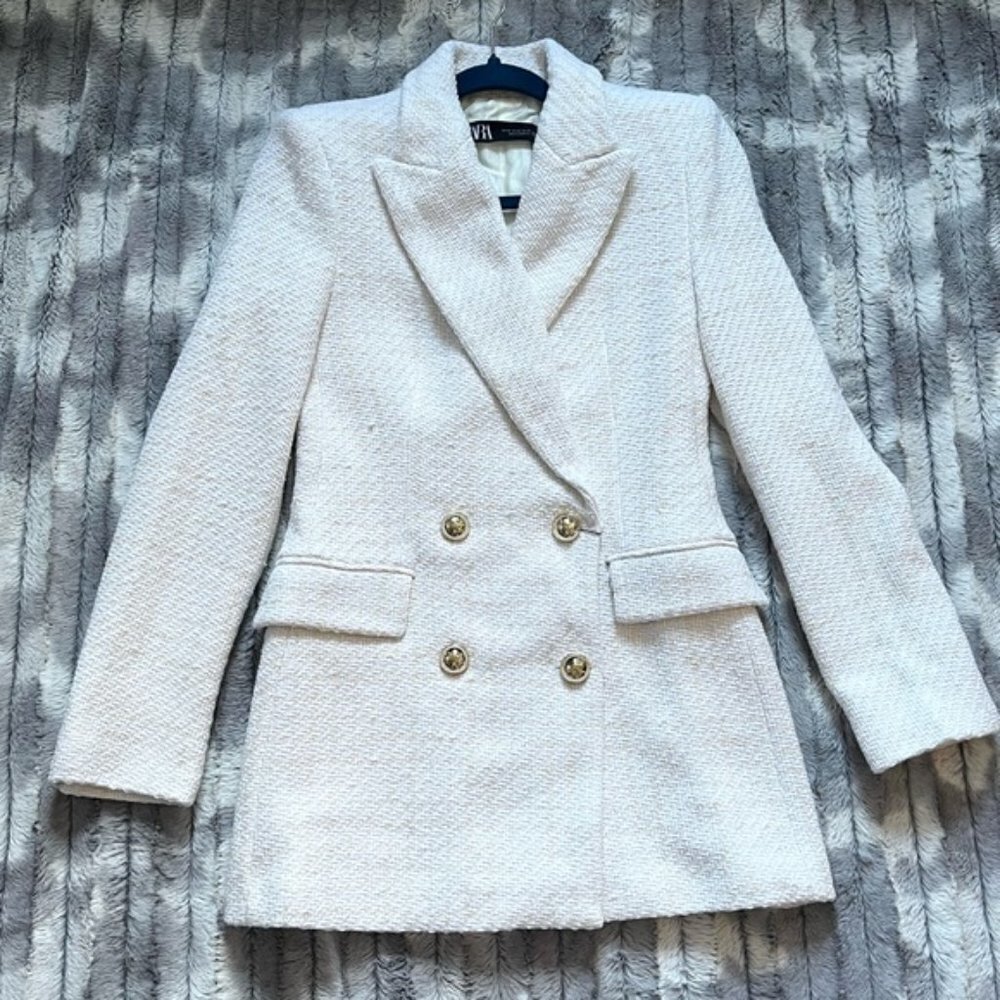 Zara Textured Double-Breasted Blazer Size XS - Picture 3 of 13